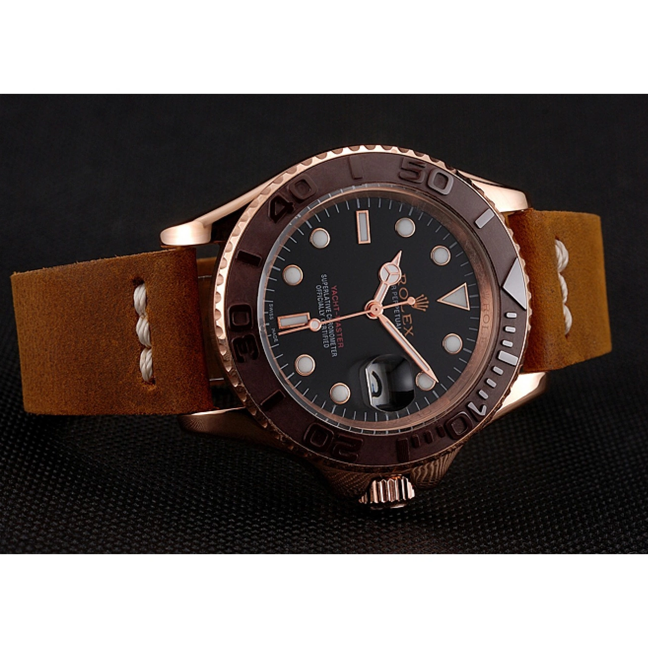 Rolex copies cheap Leather Case Dial Bezel 1453860 Brown Brown Bracelet Gold Yacht Black Master Rose Rolex 0705